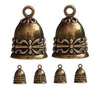 KONTONTY 6pcs Vintage Small Brass Jingle Bells with Clear Melodious Sound Antique Decorative Bell Pendants for DIY Craft Pet Collar Home Door and Christmas Decorations