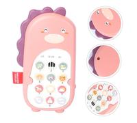 KONTONTY Bilingual Cartoon Mobile Phone for Months Pink Dinosaur Chewable Vibration Phone Early Childhood Educational for Hand-eye Coordination and Fun Play