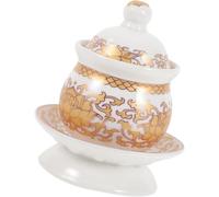 KONTONTY Buddha Supplies Ceramic Water Offering Mug with Lid, Retro Style Portable Cup Suitable for Temple and Home