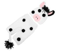 KONTONTY Crochet Photography Outfit Set for Newborns, Knitted Cow Pattern Costume Hat and Pants, White Photography Clothes for ’s First Months Photo Shoot