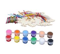 KONTONTY Diy Wooden Dinosaur Wind Chime Kit 10 Dinosaur Figures 27 Bell Tubes 9m String 10 Ribbons 2 Brushes 12 Paint Colors Creative Home Decor Craft for Boys and Girls and Adults