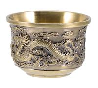 KONTONTY Embossed Dragon and Phoenix Brass Mug 2Oz Retro Tea Cup for Traditional Tea Table and Home Use