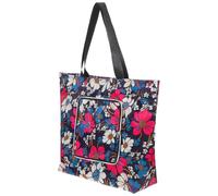 KONTONTY Fold up Shopping Bag Lightweight Oxford Cloth Foldable Tote with Zipper Design and Large Capacity, Printed Five-compartment Storage Bag Suitable for Outdoor and Daily