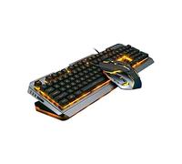 KONTONTY Gaming Mouse and Keyboard Combo, USB Backlit Keyboard with Cool LED Lighting, Retro Floating Key Design, Fn Multimedia Shortcuts, Black Plastic Set for PC Gaming