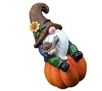 KONTONTY Garden Gnome Fall Figurine Charming White Beard Gnome Statue for Outdoor Decor for Thanksgiving and Halloween Pumpkin Tabletop Decoration Resin Craft Eye-catching