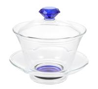KONTONTY Glass Tureen Teacup with Lid and Saucer for Green Tea | Simple Classic Style, Dust Protection Cover, Desk Tea Break and Tea Shop Serving, Easy to Carry