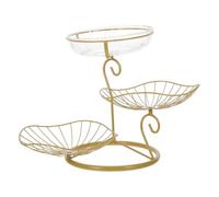 KONTONTY Golden Three Tier Fruit Storage Basket for Kitchen Counter | Metal Wire Construction, Detachable Trays, Ventilated Design, Vegetables Bread Snacks, Modern Decor