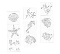 KONTONTY Hawaiian Ocean Series Hollow Painting Templates 9pcs Set Pet Material Reusable Stencils for Boys and Girls DIY Hand Drawing Home Decor Art Supplies
