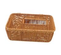 KONTONTY Japanese Minimalist Woven Tissue Holder with Lid Faux Rattan Breathable Paper Towel Box Rectangular Tissue Organizer for Bathroom Living Car Countertop Dust-resistant Decorative