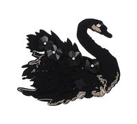 KONTONTY Large Black Swan Shape Embroidered Patch with Beads for Sewing, Easy to Sew Embroidery Floral Applique, for Embellishing Large Bags and Bed Sheets