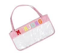 KONTONTY Large Capacity American Mahjong Tile Storage Bag with Clear Window PU Embroidery Zippered Organizer Tote for Game Lovers and Travel