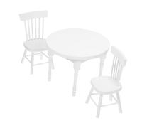 KONTONTY Miniature Dollhouse Furniture Set White Round Table with Chairs Wooden Micro Landscape Decor for DIY Fairy Garden and Safe for Adorning Your Home
