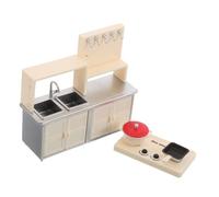 KONTONTY Miniature Dollhouse Kitchen Stove Pretend Play Cooking Accessories Safe No Power Induction Cooker with Frying Pan and Skillet Compatible with Dollhouse Series for Roleplay and