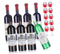 KONTONTY Miniature Wine Bottles Glasses for Dollhouses Miniature Decor and Pretend Play Plastic Break Resistant and Easy to Clean