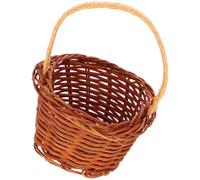 KONTONTY Miniature Woven Round Handled Basket Small Rustic Vine Mini Basket for Dollhouse Decor Easter Party Favor Picnic Accessory
