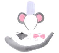 KONTONTY Mouse Costume Set with Bow Tie Tail and Rat Headband Soft Grey Animal Dress-up Kit for Halloween Christmas Cosplay and Carnival Parties