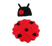 KONTONTY Newborn Photography Props Outfit Ladybug Cape Knitted Crochet Set for Baby 100-Day-Old Showers Birthdays and Photoshoots