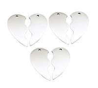 KONTONTY Pendant Accessories Charm 3 Pairs Engravable Blank Half Heart Stainless Steel Pendants for Couples DIY Keychain Necklace Bracelet Making 34x30MM Lovers Antique Ornament