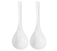 KONTONTY Porcelain Soup Serving Spoons 2 Pcs Large White Ceramic Spoons for Restaurant and Home with Scratch Resistant Surface