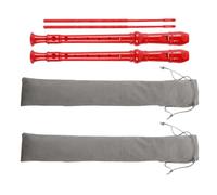 KONTONTY Recorder Instrument for Group Learning Sessions 2 Sets Red Abs with German Fingering System and Eight Hole Vertical Flute Structure, Includes Cleaning Rod and Fabric Pouch