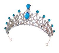 KONTONTY Rhinestone Tiara Crown Metal Hair Accessory Blue Crystal Headpiece for Birthday Party Photography Dress Up