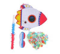 KONTONTY Rocket Pinata Space Themed Party Supplies for Showers and School Events with Blindfold and Bat Cardboard and Crepe Paper Birthday Game Decor for Celebrations