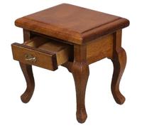 KONTONTY Scale Miniature Wooden Dollhouse End Table with Drawer French Country Style Doll Furniture for Bedroom and Living Room Realistic Small Dollhouse Side Table Walnut Color
