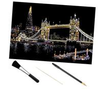 KONTONTY Scratch Painting Kit London Tower Bridge Night View DIY Art with Scratch Drawing Papers and Tools for Creative City Craft Activities