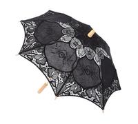 KONTONTY Vintage Black Lace Wedding Supply Umbrella Wooden Handle, Sturdy and Delicate Craftsmanship, Elegant Flower Shaped Parasol for Children's Dance and Other Scenes