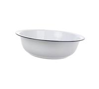 KONTONTY Vintage Enamelware Bowl 30cm White Thickened Kitchen Washing up Bowl Classic Multipurpose Enamel Mixing Basin for Home Vegetable Washing and Dough Mixing
