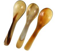 KONTONTY Vintage Yak Horn Caviar Spoons Elegant Household Food Spoons 3pcs with Long Handle for Mixing Tea and Eating Desserts for Dessert Shop and Hotel Use