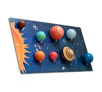 KONTONTY Wooden Solar System Puzzle for Educational Space with Planet Cognition Blocks Shape Matching Board Enhances Memory and Creativity for Boys and Early Learning