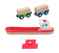 KONTONTY Wooden Train Track Boat Set Sturdy Wood Construction with Ocean Themed Ship Model Easy Assembly Railway Accessories for Creative Role Playing and Imaginative Sea Adventures Train