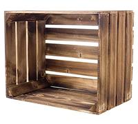 Kontorei® Flamed / Brown Apple Crates, 50 cm x 40 cm x 30 cm, Set of 1, Wooden Wine & Fruit Crates