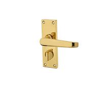 Kontrax Victorian Suite Straight Door Handle on Privacy Backplate - Electroplated Brass