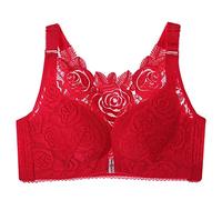 Kontvom Extra Push Up Bra Front Buckle Beautiful Back Push Up Bra for Plus Size Women Sexy Bralette 42A Red