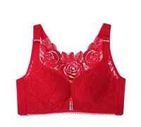 Kontvom Front Closure Bra Plus Size Bras Rose Embroidery Beauty Back Bra Sexy Seamless for Women Big Size Adjustable Bras 40C