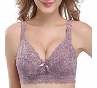 Kontvom Ladies Sexy Lace Bras for Women Push Up Deep V Brassiere Top Seamless Plus Size Bralette 48A Light Purple