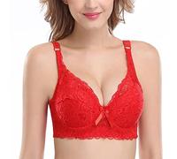 Kontvom Ladies Sexy Lace Bras for Women Push Up Deep V Brassiere Top Seamless Plus Size Bralette 48B Red