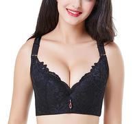 Kontvom Women Plus Size Super Push Up Wide Back Bras Lace Underwire Soft Padded Add Cups Lift Up Everyday Bra Black 48C