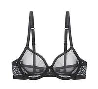 Kontvom Women’s Sexy Lace Bra Sheer See Through Unlined Underwire Bras Mesh Non Padded Ultra Thin Clear Bralette Black 42C