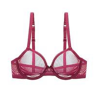 Kontvom Women’s Sexy Lace Bra Sheer See Through Unlined Underwire Bras Mesh Non Padded Ultra Thin Clear Bralette 36D
