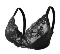 Kontvom Women's Floral Lace Bra Minimizer Sexy Soft Comfort Sheer Mesh Bralette V Full Coverage Bras Black