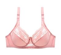 Kontvom Women's Full Coverage Non-Padded Bra Soft Cup Floral Lace Underwire Bra 38D Pink
