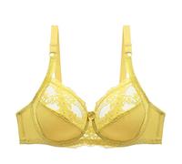 Kontvom Women's Full Coverage Non-Padded Bra Soft Cup Floral Lace Underwire Bra 40E Yellow
