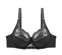 Kontvom Women's Full Coverage Non-Padded Bra Soft Cup Floral Lace Underwire Bra 42E Black