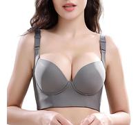 Kontvom Womens Sculpting Uplift Bra, Fashion Women's Deep Cup Bra Fat Full Back Coverage Hide Back Push Up Sports Bra Grey 36D