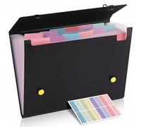 KONVINIT File Organiser Expanding File Folder A4 Document Organiser 13 Pockets Accordion Folder with Lid for Filing Folders and Storage Files,Black