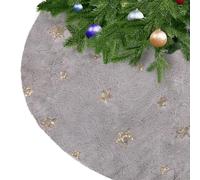 KONVINIT Grey Christmas Tree Skirt Fluffy Faux Fur Thick Xmas Tree Skirt Mat