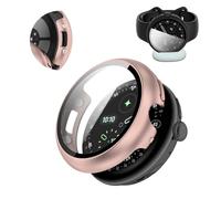 KONXISA Case for Google Pixel Watch 4 41mm, Hard PC Shell with 9H Tempered Glass, Shockproof, Scratch-Resistant, Supports Charging While Wearing - Rose Gold